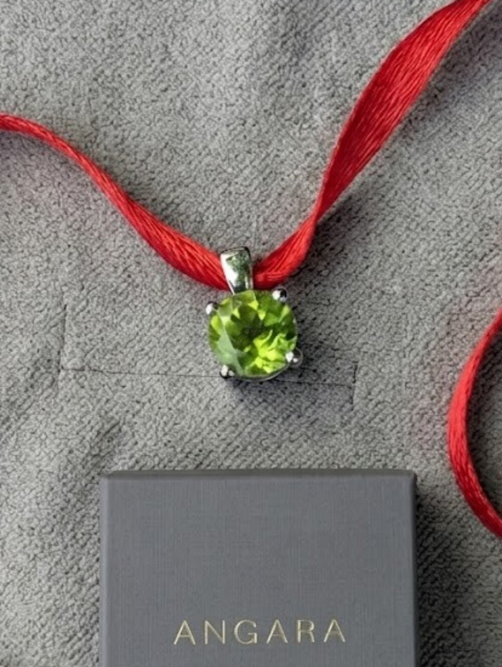 Angara Peridot Solitaire Pendant 925 Silver Grade AAA August Birthstone